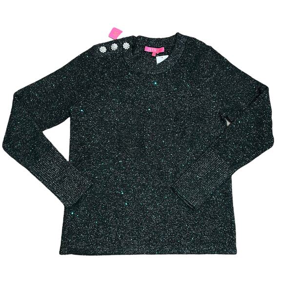 Lilly Pulitzer Morgen Sequin Sweater Size Large Evergreen Metallic Holiday Glam - Picture 2 of 9